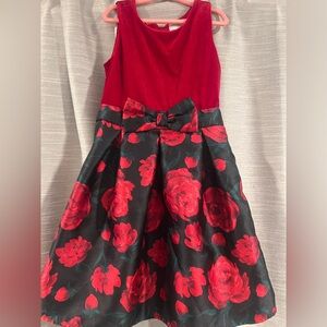 Red and black floral dress, sweater included